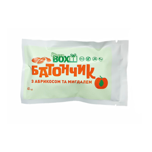 Батончик з Абрикосом та мигдалем, 40 грам Батончик з Абрикосом та мигдалем, 40 грам