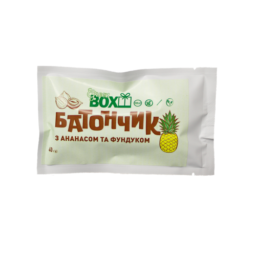 Батончик з Ананасом та фундуком, 40 грам Батончик з Ананасом та фундуком, 40 грам