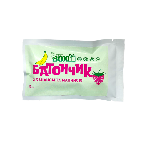 Батончик з Бананом та малиною, 40 грам Батончик з Бананом та малиною, 40 грам