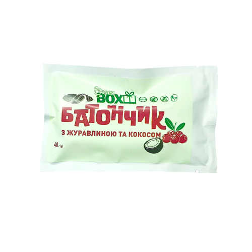 Батончик з Журавлиною та кокосом, 40 грам Батончик з Журавлиною та кокосом, 40 грам